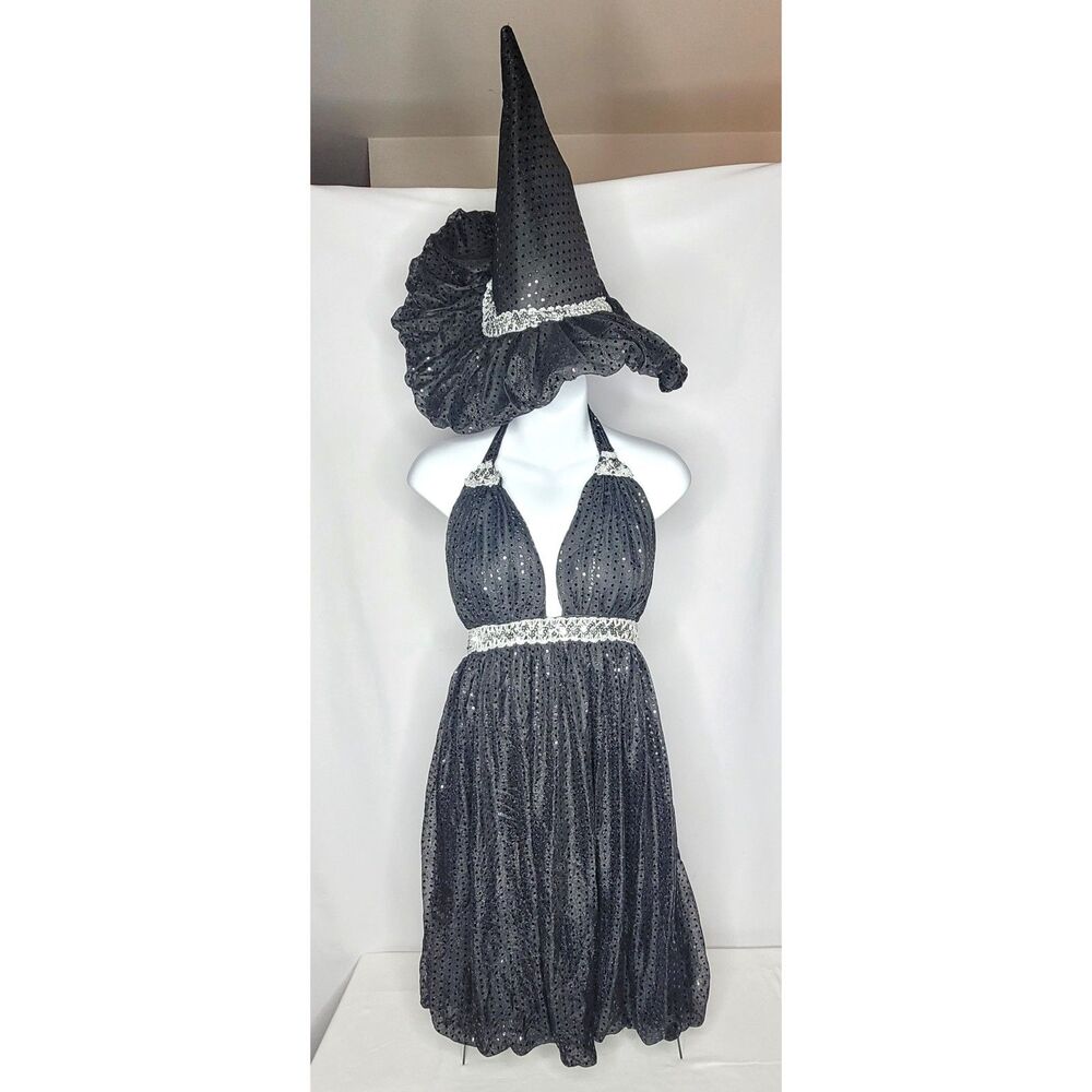 Franco Glamour Witch Halloween Costume Halter Dress Size Large Hat